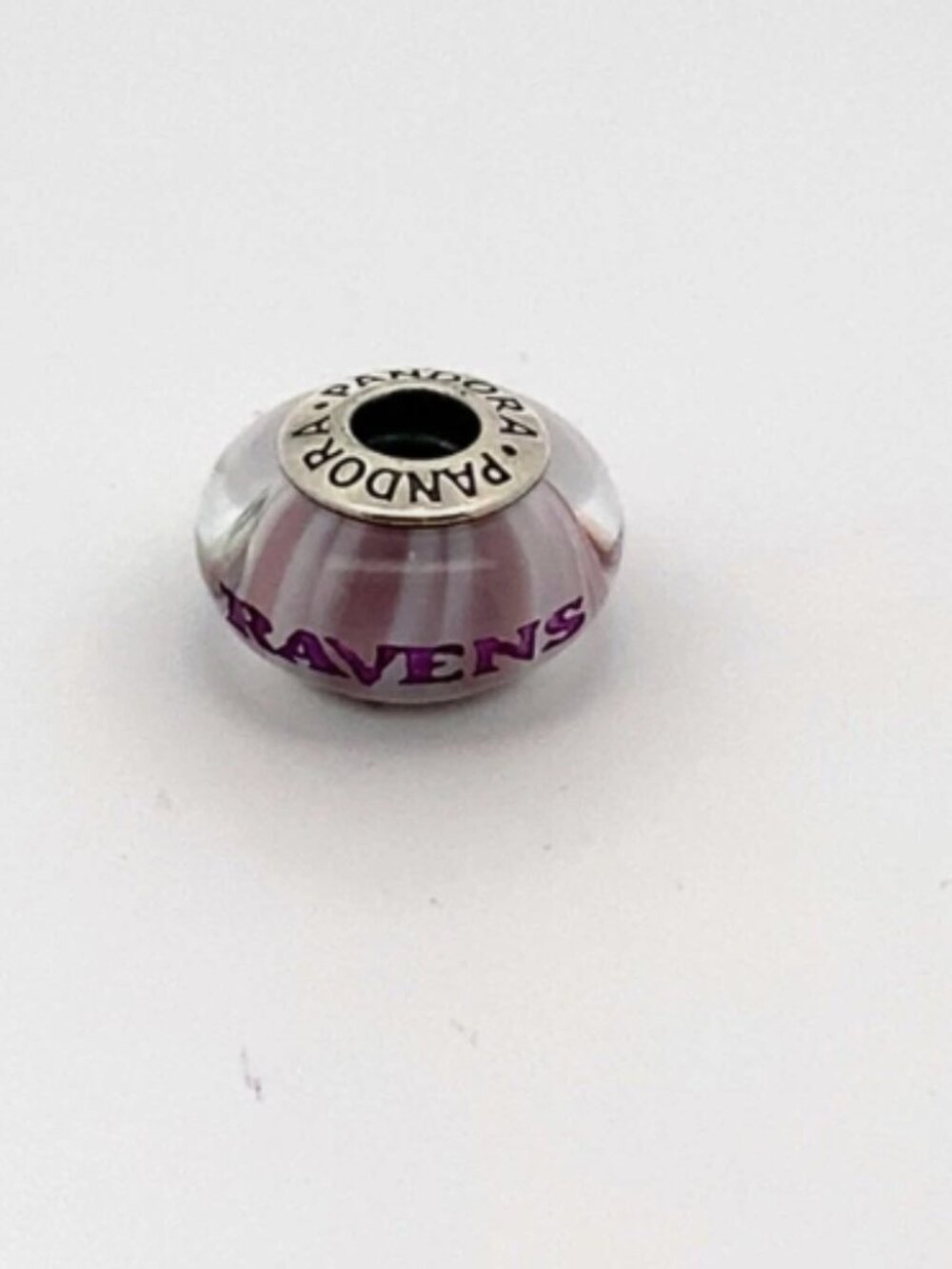 Pandora Sterling Silver Purple/White "Ravens" Murano Bead